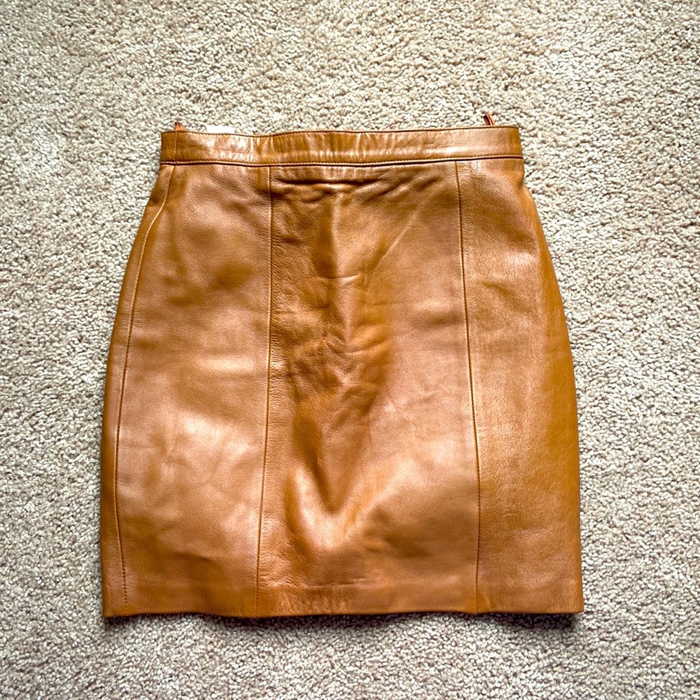 90's vintage original designer brown real leather skirt